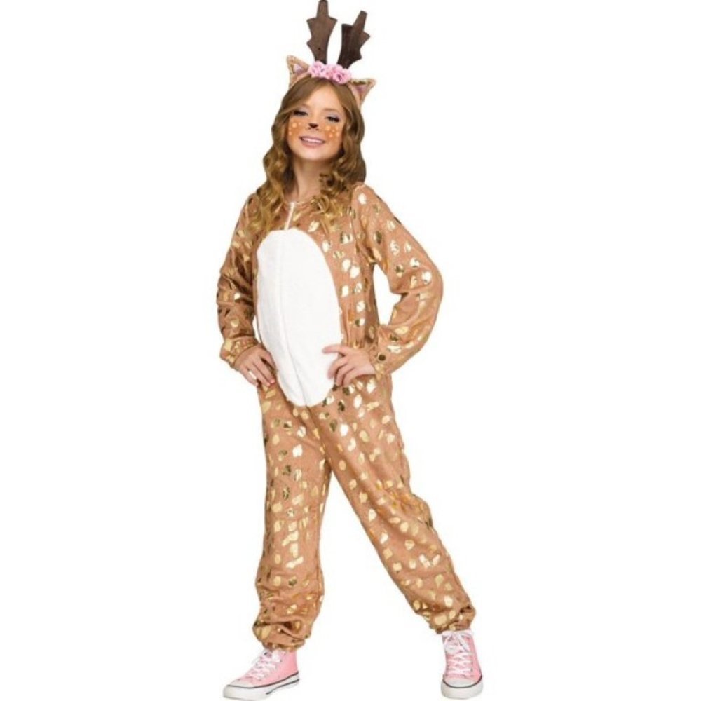 Reindeer Christmas Halloween Costume 4/6 Jumpsuit, Tail & Antler Ears 3 Pc